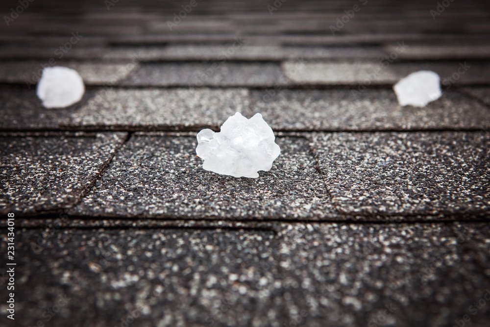 Hail on roof after hailstorm